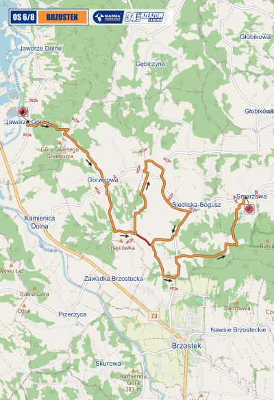 zdjecie trasy rajdu na odcinku w miejscowości Brzostek